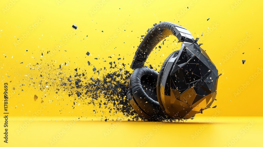 Fototapeta premium Futuristic Headphones on Yellow Background