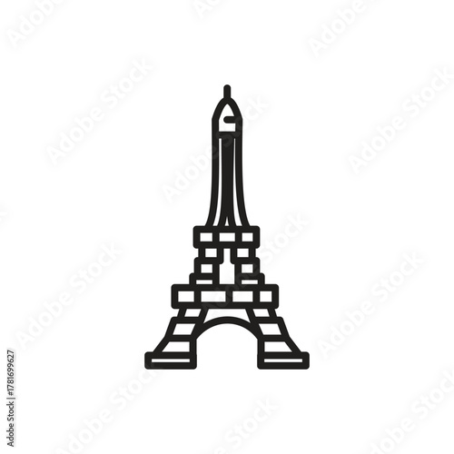A black line drawing of the Eiffel Tower centered