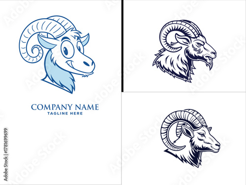 black and White Ram Head Logo	