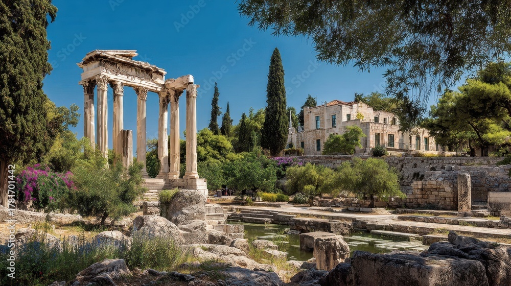 Fototapeta premium Temple of Olympian Zeus Athens Greece and surrounding landscape during daytime