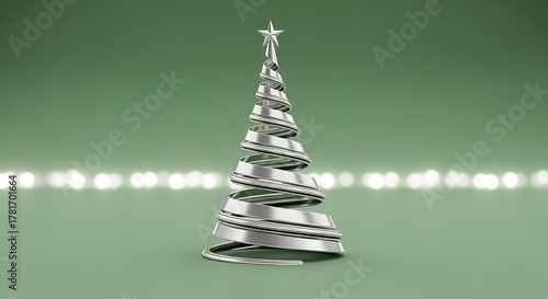 Modern Silver Christmas Tree with Star and Festive Bokeh Lights