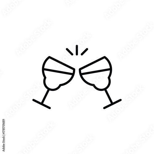 Two wine glasses clinking Small lines emanate from where they meet