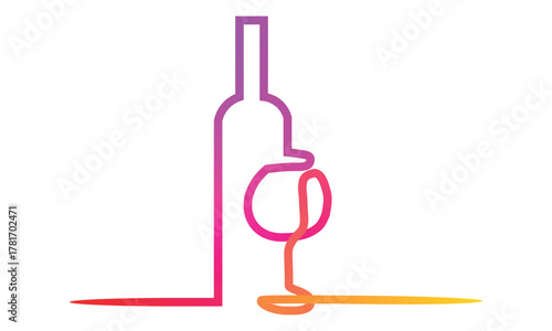 Elegant minimalist design of a wine bottle and glass in vibrant gradient colors perfect for wine related marketing or invitations