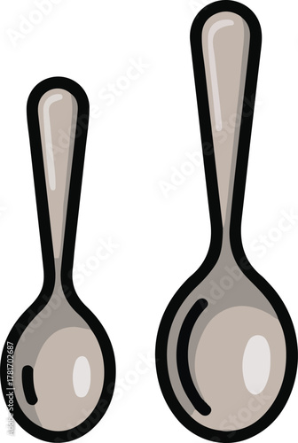 Teaspoon and tablespoon metal spoon icon for cooking and measurement isolated cartoon vector illustration