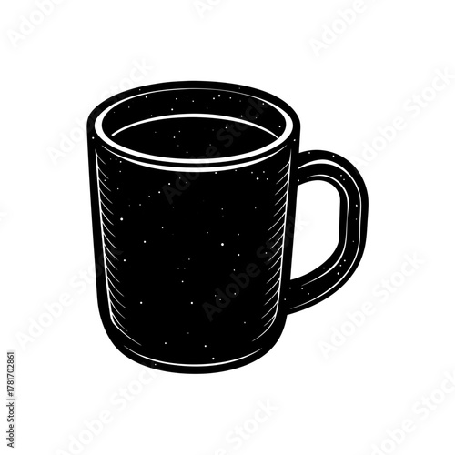 Black coffee mug vector illustration for beverages and cafes