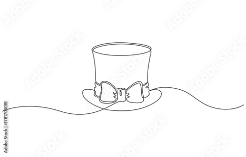 Continuous one line drawing top hat, headwear, magician, accessory, classic concept, editable stroke vector illustration.