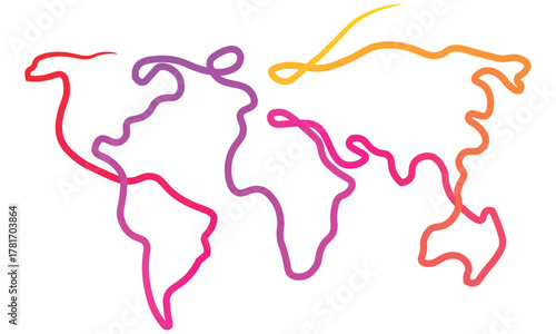 Global Connection Seamless World Map Outline with Vibrant Gradient for International Communication and Worldwide Business Networking