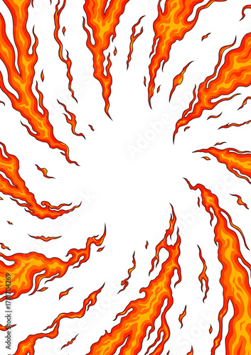 和風の炎の背景 集中線フレームベクター