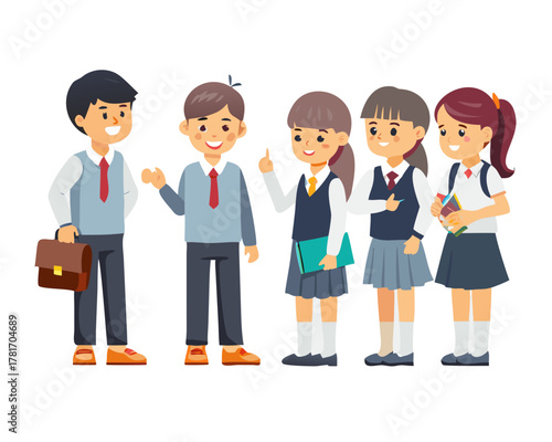 School kids student vector characters set. Back to school boy cartoon characterswith school uniform talking and doing educational activities. Vector ... See More