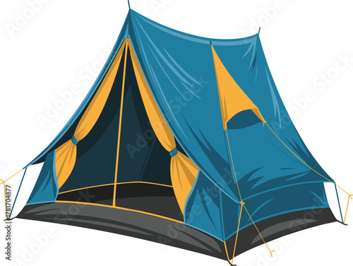 Traditional Cabin Tent Vector Illustration. Vintage Canvas Style A-Frame Tent for Classic Camping and Outdoors.