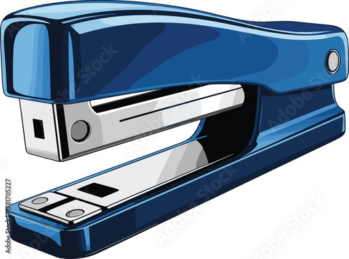 Blue Office Stapler for Paperwork and Stationery Vector Illustration