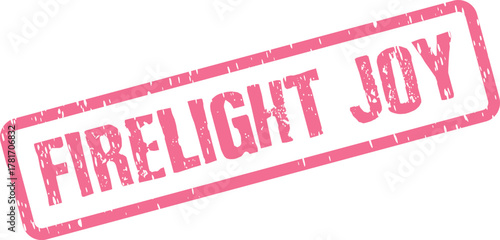 Pink textured rubber stamp featuring the words firelight joy with an aged rustic appeal