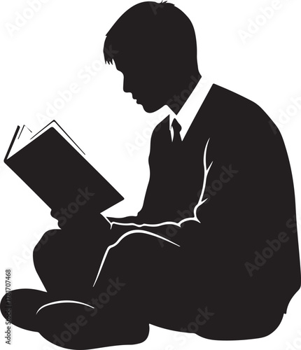 A Student Reading a Book Silhouette: Education and Learning

Man Sitting on the Ground Reading, Black and White Vector

Concentration and Academic Study Time Concept