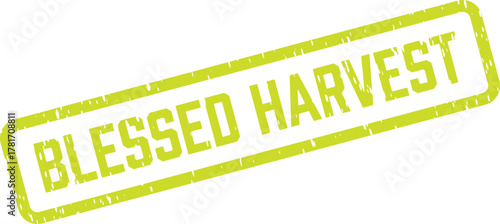 A green blessed harvest rubber stamp with a distressed grunge texture highlights seasonal celebrations