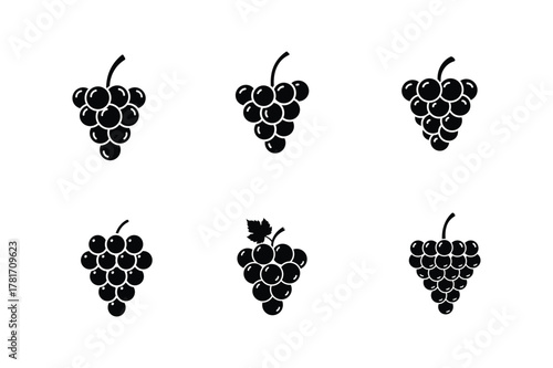 Six bunches of grapes isolated on white background in a vector format