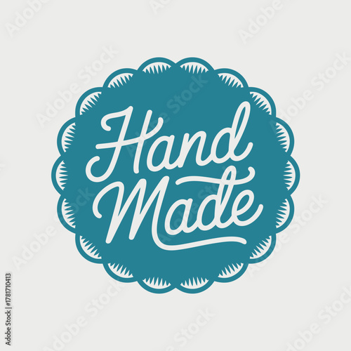 A creative badge design featuring the phrase 'Hand Made' in a stylish font, perfect for branding handmade products or artisan crafts in a modern way.
