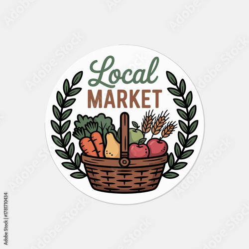 This charming image features a basket full of colorful, fresh vegetables, communicating a vibrant message of local produce and healthy eating choices.