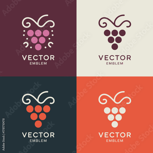 This image features multiple variations of a grape emblem logo showcasing different designs, perfect for winemakers or vineyards wanting to create a unique brand identity.