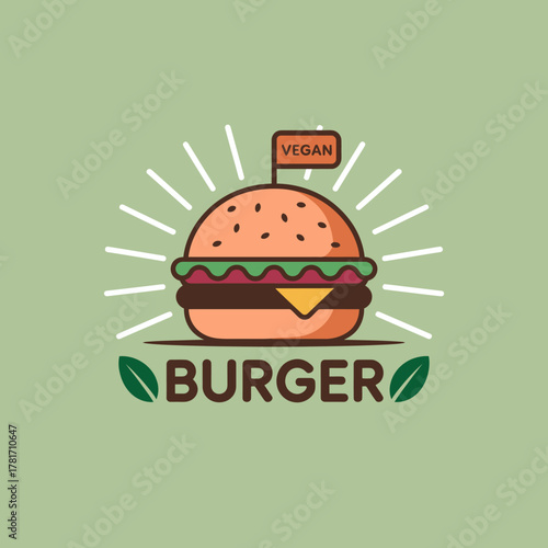 This vibrant icon features a vegan burger with a flag, presenting an appetizing and cheerful representation of plant-based food, appealing to health-conscious consumers.