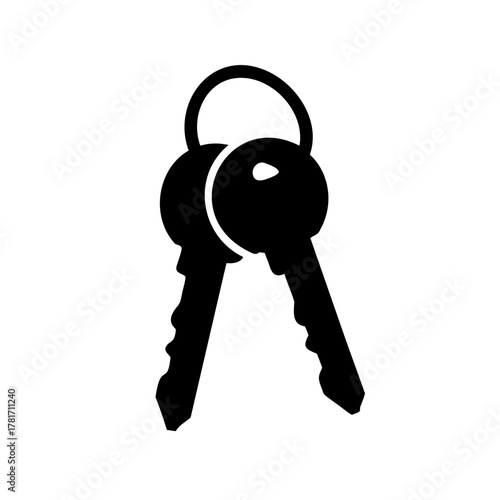 Two black keys connected by a keyring in a simple vector illustration