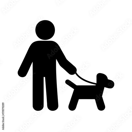 Silhouette Illustration of a Person Walking a Dog on a Leash Outdoors