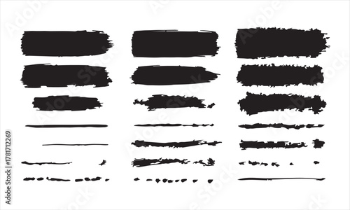 Grunge Brush Strokes Vectors - Vector Set Of Abstract Paint Brush Lines And Textures