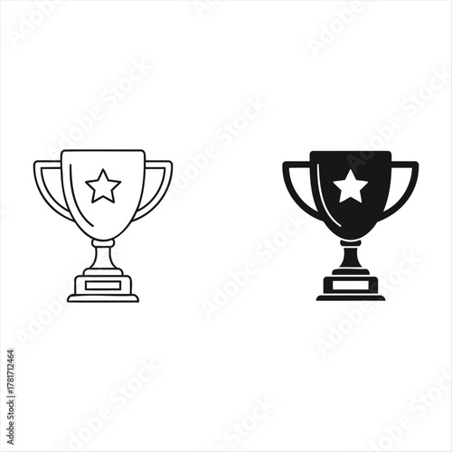 Gold trophy cup with ribbon icon representing victory and achievement