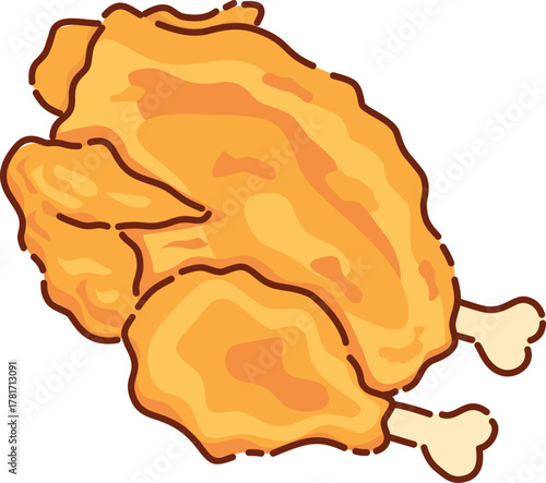 A cartoon illustration of golden brown fried chicken pieces, crispy and delicious looking.