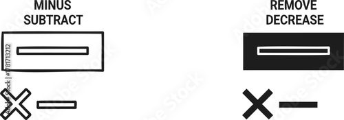 Minus and Remove Icons: Minimalist illustrations depicting subtraction and removal concepts. Perfect for design templates and infographics