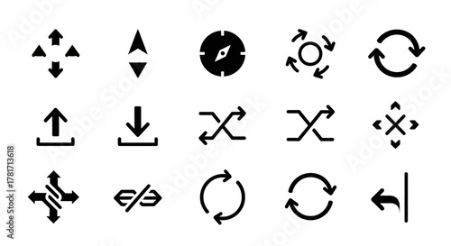 Set of interface and navigation icons isolated on white background