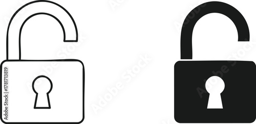 Security Icons: A minimalist depiction of two padlocks, one open and the other in a silhouette, symbolizing concepts of access, protection, and confidentiality.