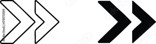 Chevron Arrows in Contrast: A minimalist graphic composition featuring two sets of chevron arrows, one outlined and the other solid, creating a strong visual impact