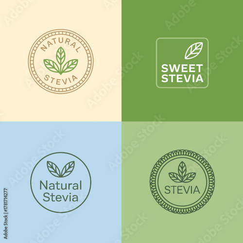 An elegant representation of stevia branding, featuring a stylized logo and fresh leaf motifs, emphasizing its natural and healthful properties in a modern aesthetic.