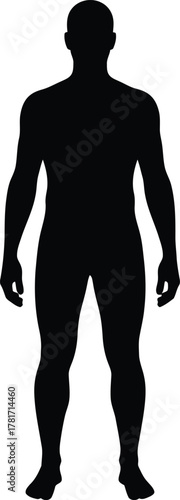 A silhouette of a man standing, isolated on white background, representing the human form, strength, and individuality in a simple design
