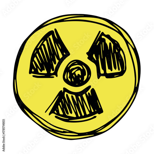Hand drawn radiation sign Nuclear radiation hazard symbol Radioactive danger warning sign clipart in doodle style Nuclear safety Radioactive waste Single element for print, web, design, decor