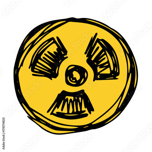 Hand drawn radiation sign Nuclear radiation hazard symbol Radioactive danger warning sign clipart in doodle style Nuclear safety Radioactive waste Single element for print, web, design, decor