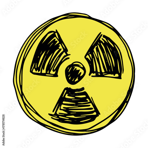 Hand drawn radiation sign Nuclear radiation hazard symbol Radioactive danger warning sign clipart in doodle style Nuclear safety Radioactive waste Single element for print, web, design, decor