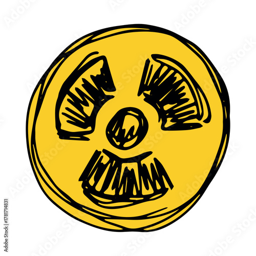 Hand drawn radiation sign Nuclear radiation hazard symbol Radioactive danger warning sign clipart in doodle style Nuclear safety Radioactive waste Single element for print, web, design, decor