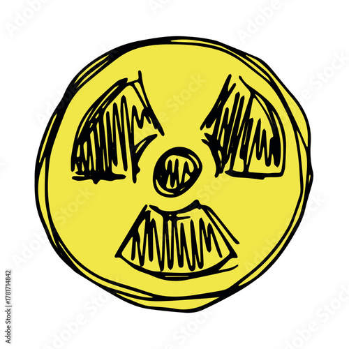 Hand drawn radiation sign Nuclear radiation hazard symbol Radioactive danger warning sign clipart in doodle style Nuclear safety Radioactive waste Single element for print, web, design, decor