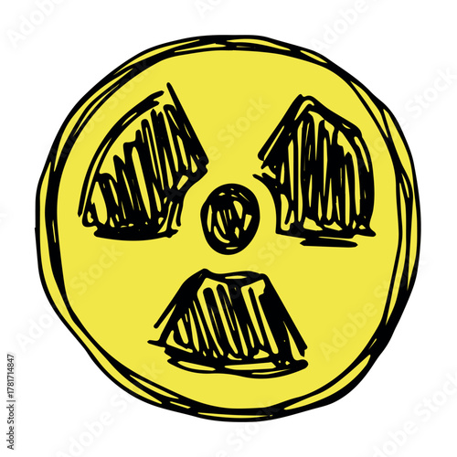 Hand drawn radiation sign Nuclear radiation hazard symbol Radioactive danger warning sign clipart in doodle style Nuclear safety Radioactive waste Single element for print, web, design, decor