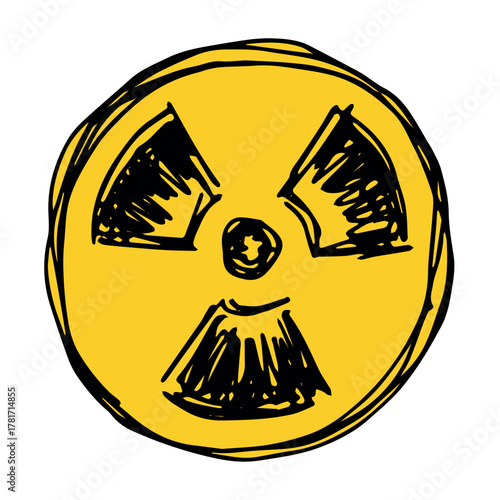 Hand drawn radiation sign Nuclear radiation hazard symbol Radioactive danger warning sign clipart in doodle style Nuclear safety Radioactive waste Single element for print, web, design, decor