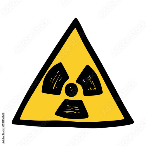 Hand drawn radiation sign Nuclear radiation hazard symbol Radioactive danger warning sign clipart in doodle style Nuclear safety Radioactive waste Single element for print, web, design, decor
