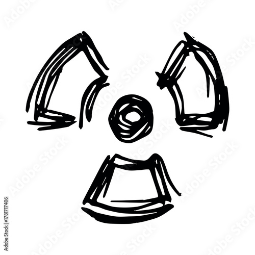Hand drawn radiation sign Nuclear radiation hazard symbol Radioactive danger warning sign clipart in doodle style Nuclear safety Radioactive waste Single element for print, web, design, decor