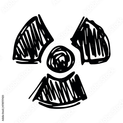 Hand drawn radiation sign Nuclear radiation hazard symbol Radioactive danger warning sign clipart in doodle style Nuclear safety Radioactive waste Single element for print, web, design, decor