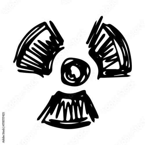 Hand drawn radiation sign Nuclear radiation hazard symbol Radioactive danger warning sign clipart in doodle style Nuclear safety Radioactive waste Single element for print, web, design, decor