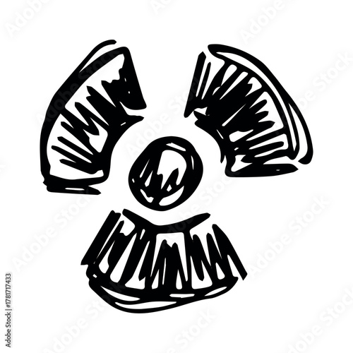 Hand drawn radiation sign Nuclear radiation hazard symbol Radioactive danger warning sign clipart in doodle style Nuclear safety Radioactive waste Single element for print, web, design, decor