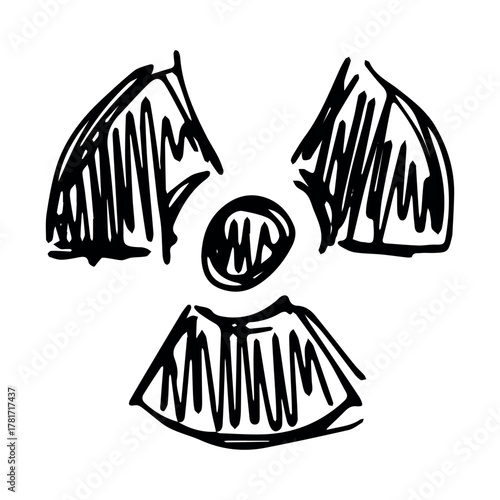Hand drawn radiation sign Nuclear radiation hazard symbol Radioactive danger warning sign clipart in doodle style Nuclear safety Radioactive waste Single element for print, web, design, decor