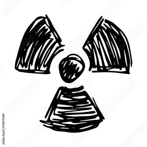 Hand drawn radiation sign Nuclear radiation hazard symbol Radioactive danger warning sign clipart in doodle style Nuclear safety Radioactive waste Single element for print, web, design, decor