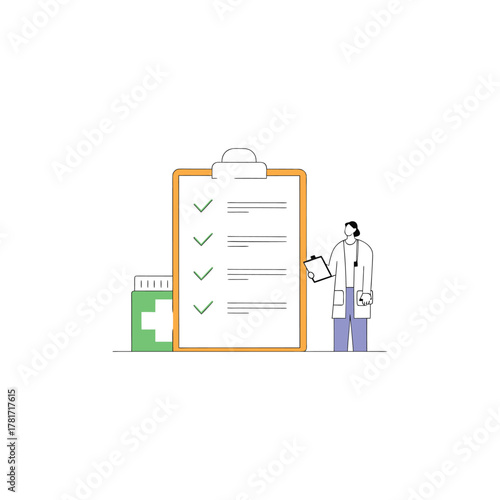medical checklist with green checkmarks for hospitals, clinics, and healthcare providers