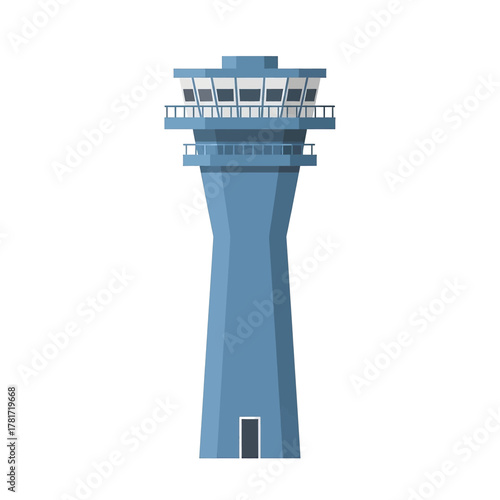 An illustration of an airport control tower, a structure for air traffic management.